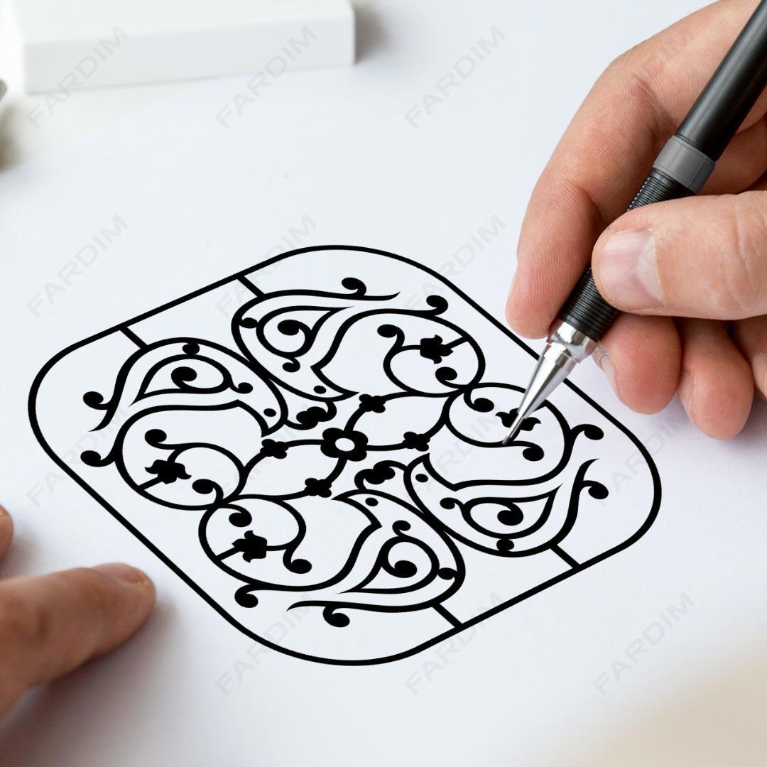 وکتور طرح نگاره گل و مرغ متقارن چهارتایی کد A132441